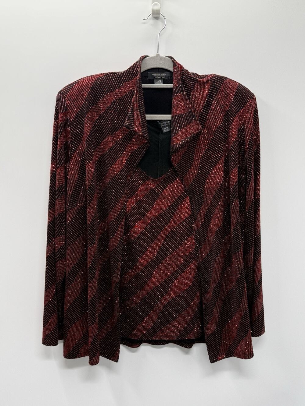 Dressbarn Woman Collection 2PC Glitter Knit Jacket Tank Set Red Black 14/16